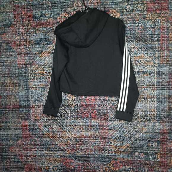adidas womens black an white striped sleeves lined crop hoodie S - Picture 2 of 4